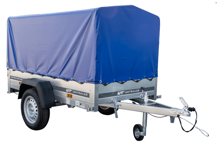 55.png Remorque basculante 200x106 avec bâche haute bleue jusqu'à 750 kg – Image 1